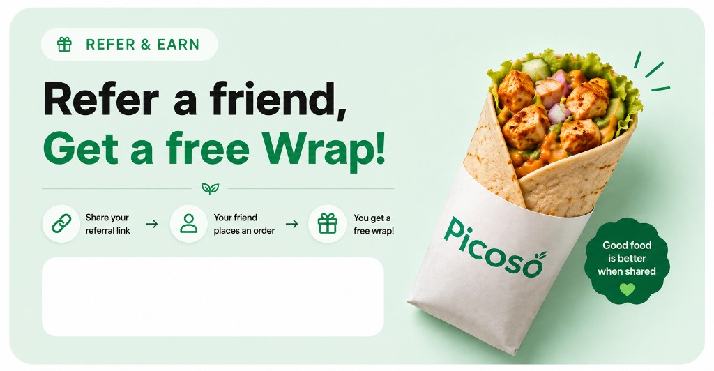 Refer a friend, get a free wrap — share your referral link with friends